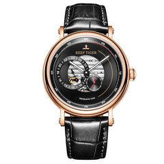 2019 Reef Tiger/RT Fashion Casual Watch Leather Strap Skeleton Automatic Watch Men Blue Designer Watches Gift for Men RGA1617