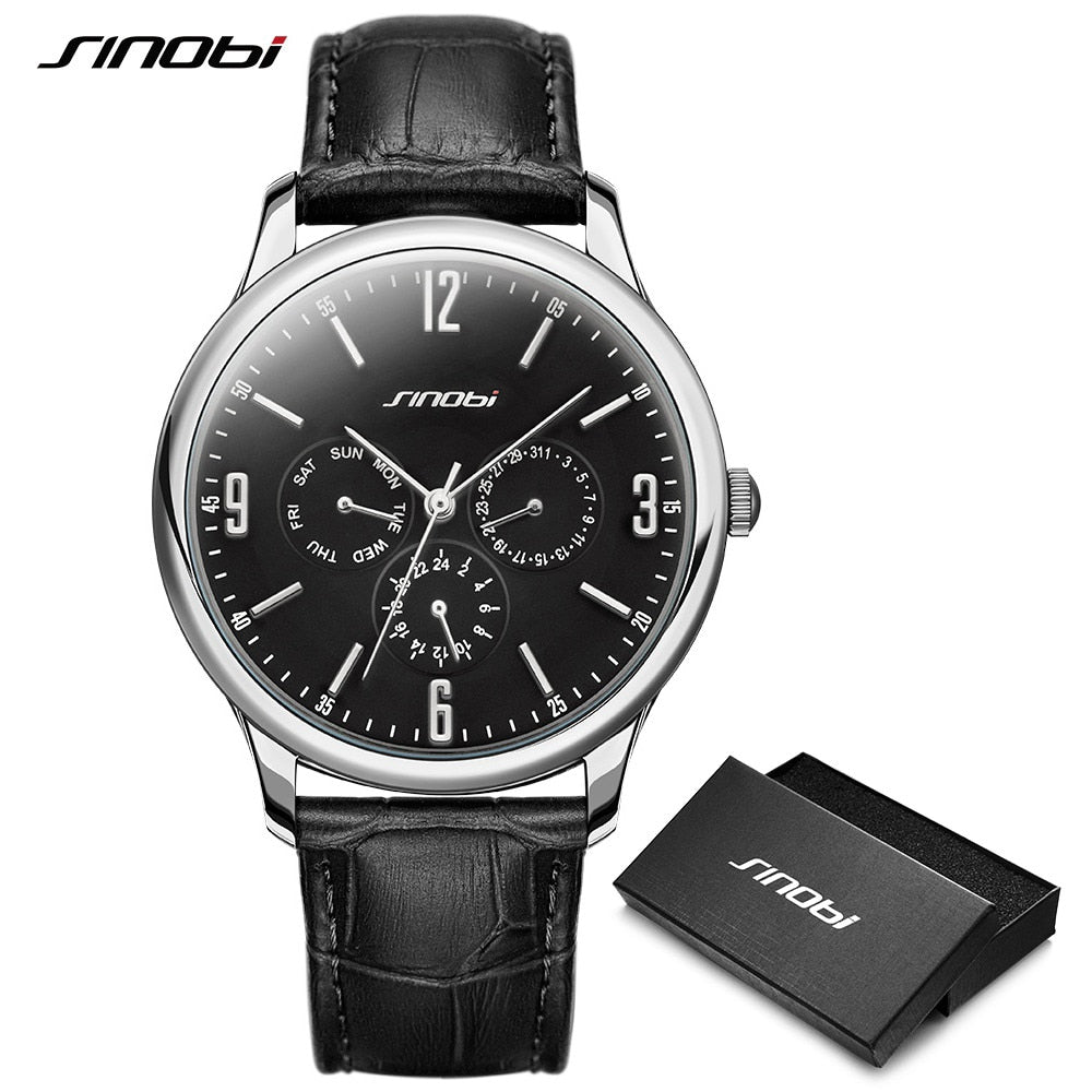 Reloj SINOBI Slim Quartz Wrist Watch Leather Wristband Mens Watches Top Casual Geneva Watch Men Wristwatches relogio masculino