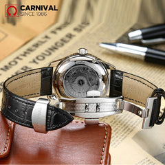 CARNIVAL Men's Self-Wind Luxury Mechanical Watches Water Resistant Automatic Classic Leather Wrist Watche Men Reloj Hombre