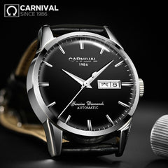 CARNIVAL Men's Self-Wind Luxury Mechanical Watches Water Resistant Automatic Classic Leather Wrist Watche Men Reloj Hombre