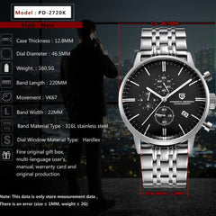 PAGANI design luxury Top Brand simple Chronograph stainless steel Men's Watch Military Quartz Wrist Watches Dress Clock Male