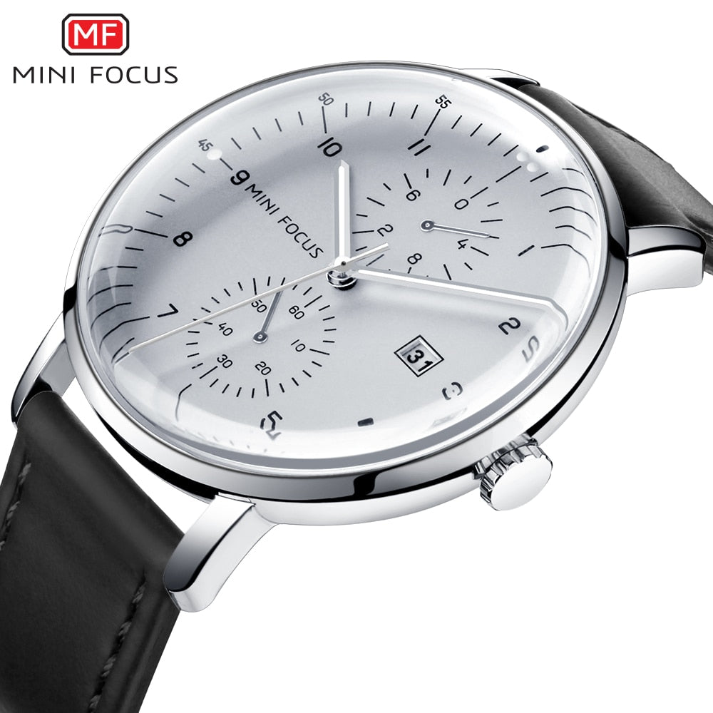 MINI FOCUS Mens Watches Top Brand Luxury Quartz Watch Men Calendar Bussiness Leather relogio masculino Waterproof reloj hombre