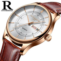 hot fashion man's quartz auto date wristwatch brand waterproof leather watches for men casual rose gold watch for male 2018 NEW