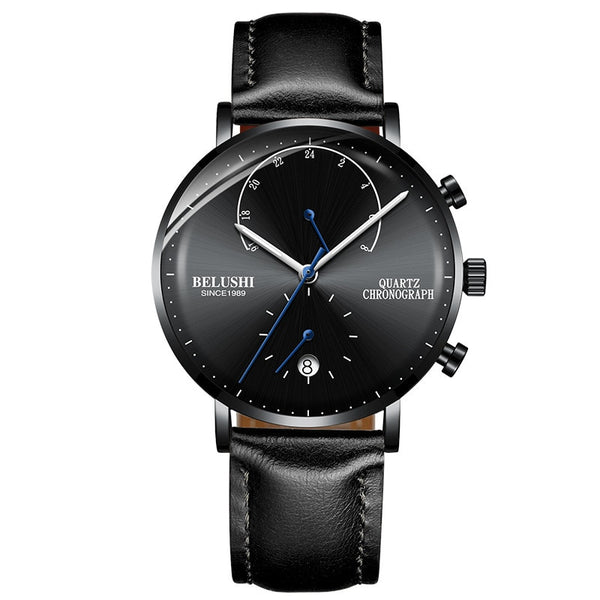 Mens Waterproof Watches Leather Strap Slim Quartz Casual Business Mens Wrist Watch Top Brand Belushi 537 Male Clock 2019 Fashion