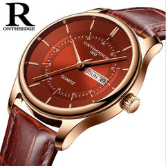 hot fashion man's quartz auto date wristwatch brand waterproof leather watches for men casual rose gold watch for male 2018 NEW