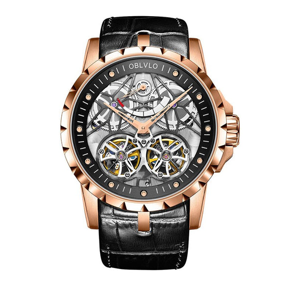 2019 New Design OBLVLO Brand Luxury Transparent Hollow Skeleton Watches for Men Tourbillon Rose Gold Automatic Watches OBL3609