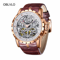 2019 New Design OBLVLO Brand Luxury Transparent Hollow Skeleton Watches for Men Tourbillon Rose Gold Automatic Watches OBL3609