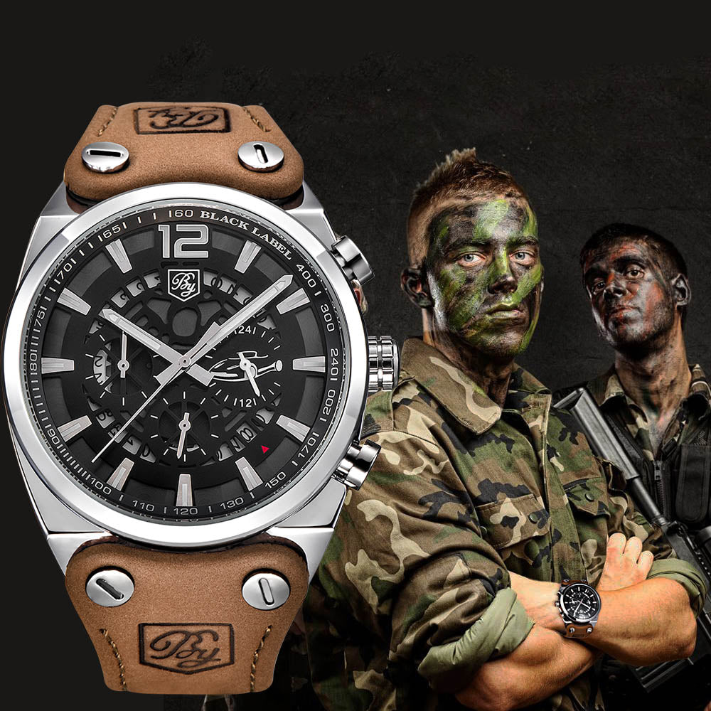 BENYAR Big Dial Sport Watch Men Waterproof Outdoor Military Chronograph Quartz Leather Watch Army Male Clock Relogio Masculino