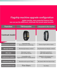 T89 TWS Smart Binaural Bluetooth Earphone Headphone Fitness Bracelet Heart Rate Monitor Smart Wristband Smartwatch Men Gifts