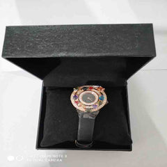 Luxury top brand Genuine Leather watchband zircon Stone crsytal Quartz Wristwatch designer round Dial watch clock for women
