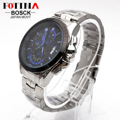 FOTINA Top Brand BOSCK Casual Business Watch Men Stainless Steel Water Resistant Quartz Clock Auto Day Date Watches Montre Homme