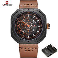 NAVIFORCE Men's Creative Military Sports Watches Leather Waterproof Wristwatch Fashion Quartz Clock Relogio Masculino Male 2019