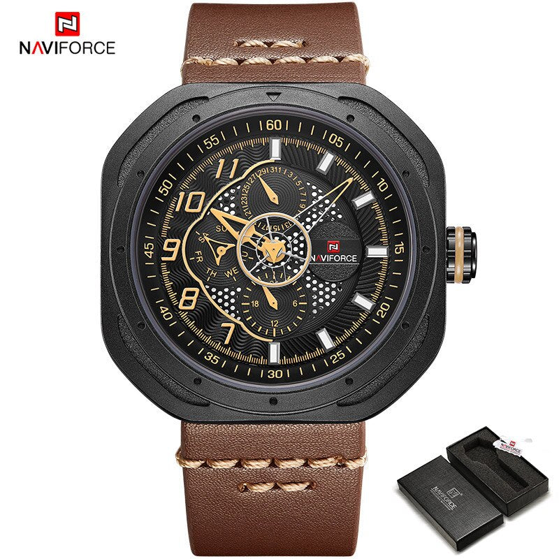NAVIFORCE Men's Creative Military Sports Watches Leather Waterproof Wristwatch Fashion Quartz Clock Relogio Masculino Male 2019