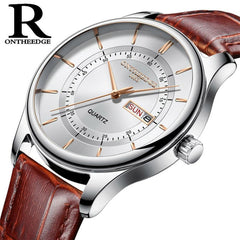 hot fashion man's quartz auto date wristwatch brand waterproof leather watches for men casual rose gold watch for male 2018 NEW