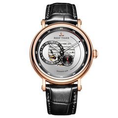 2019 Reef Tiger/RT Fashion Casual Watch Leather Strap Skeleton Automatic Watch Men Blue Designer Watches Gift for Men RGA1617