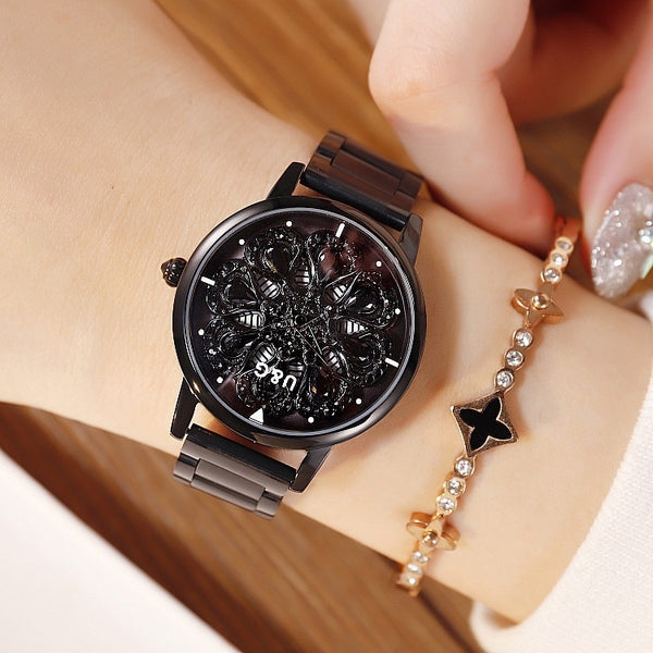 2019 Top Brand Women Watch Women Stainless Steel Wristwatches Lady Shining Rotation Dress Watches Rhinestone Clock montre femme