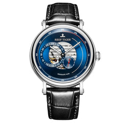 2019 Reef Tiger/RT Fashion Casual Watch Leather Strap Skeleton Automatic Watch Men Blue Designer Watches Gift for Men RGA1617