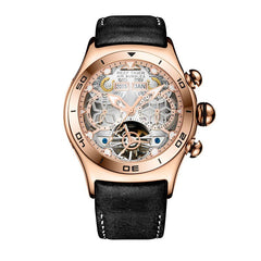 Reef Tiger Mens Sport Watches Waterproof Luxury Rose Gold Skeleton Automatic Watches Tourbillon Leather Strap Watches RGA703