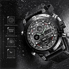 Business Men Watch Top Luxury Brand Dual Movt  PU Leather Band Quarz Analog Digital LED Sport Wrist Watch relogio masculino 2019