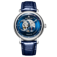 2019 Reef Tiger/RT Fashion Casual Watch Leather Strap Skeleton Automatic Watch Men Blue Designer Watches Gift for Men RGA1617