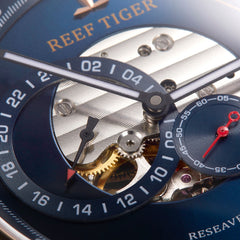 2019 Reef Tiger/RT Fashion Casual Watch Leather Strap Skeleton Automatic Watch Men Blue Designer Watches Gift for Men RGA1617