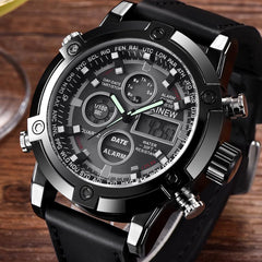 Business Men Watch Top Luxury Brand Dual Movt  PU Leather Band Quarz Analog Digital LED Sport Wrist Watch relogio masculino 2019