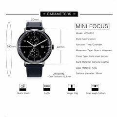 MINI FOCUS Mens Watches Top Brand Luxury Quartz Watch Men Calendar Bussiness Leather relogio masculino Waterproof reloj hombre