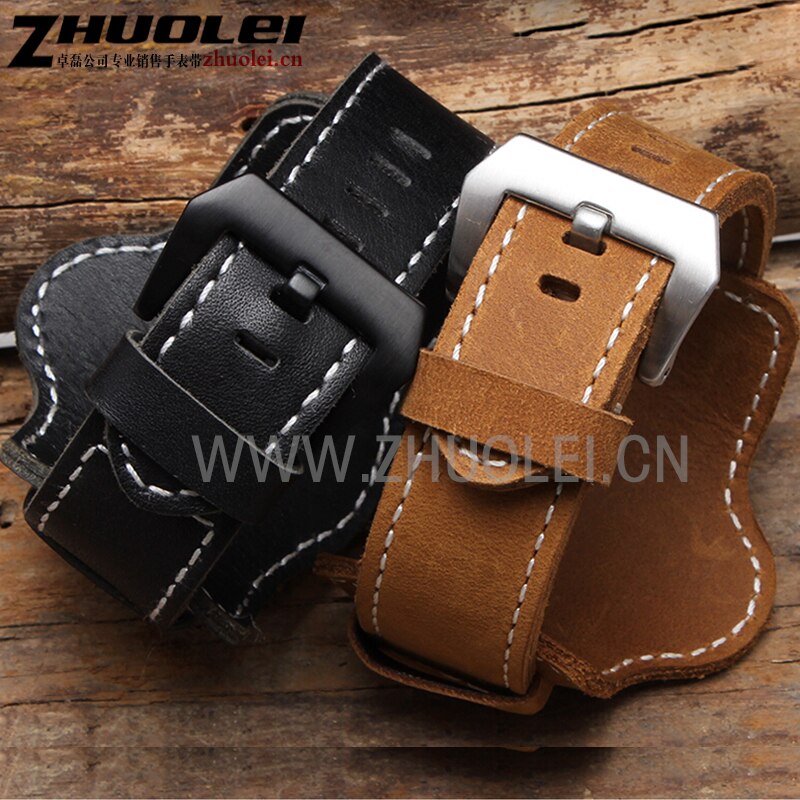 High quality genuine leather watchband with tray bracelet with stainless steel buckle for fossil PA handmade watch 22 24 26mm