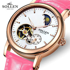 SOLLEN Tourbillon Business women watches brand luxury shockproof waterproof watch women mechanical automatic ladies wristwatch