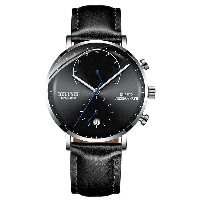 Mens Waterproof Watches Leather Strap Slim Quartz Casual Business Mens Wrist Watch Top Brand Belushi 537 Male Clock 2019 Fashion