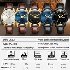 Mens Watches Top Brand Luxury OLEVS Fashion Watch Men Leather Quartz Watch For Male Auto Date Rose Gold Shell relogio masculino