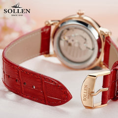 SOLLEN Tourbillon Business women watches brand luxury shockproof waterproof watch women mechanical automatic ladies wristwatch