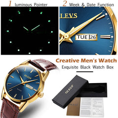 Mens Watches Top Brand Luxury OLEVS Fashion Watch Men Leather Quartz Watch For Male Auto Date Rose Gold Shell relogio masculino