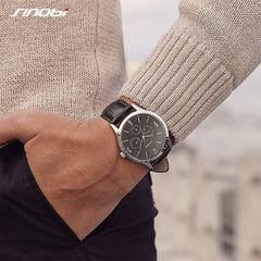 Reloj SINOBI Slim Quartz Wrist Watch Leather Wristband Mens Watches Top Casual Geneva Watch Men Wristwatches relogio masculino