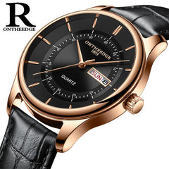 hot fashion man's quartz auto date wristwatch brand waterproof leather watches for men casual rose gold watch for male 2018 NEW