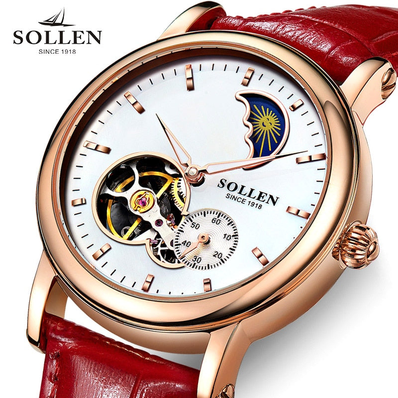 SOLLEN Tourbillon Business women watches brand luxury shockproof waterproof watch women mechanical automatic ladies wristwatch