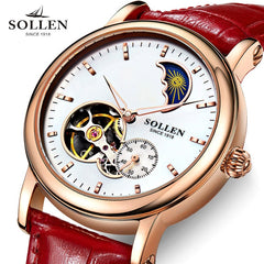 SOLLEN Tourbillon Business women watches brand luxury shockproof waterproof watch women mechanical automatic ladies wristwatch