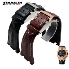 For AP straps 28mm black |blue 100%  Genuine Leather Handmade Watch Band Strap with steel deployment buckle WATCHBAND