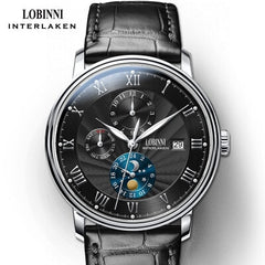 New LOBINNI Switzerland Men Watches Luxury Brand Wristwatches Seagull Automatic Mechanical Clock Sapphire Moon Phase L1023B-5
