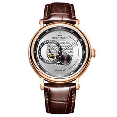 2019 Reef Tiger/RT Fashion Casual Watch Leather Strap Skeleton Automatic Watch Men Blue Designer Watches Gift for Men RGA1617