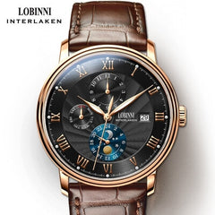 New LOBINNI Switzerland Men Watches Luxury Brand Wristwatches Seagull Automatic Mechanical Clock Sapphire Moon Phase L1023B-5