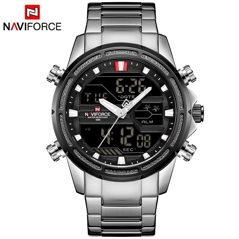 New Watches Men Luxury Top Brand Naviforce LED Men Sports Watches Waterproof Full Steel Quartz Men's Watch Relogio Masculino