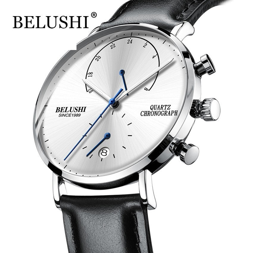 Mens Waterproof Watches Leather Strap Slim Quartz Casual Business Mens Wrist Watch Top Brand Belushi 537 Male Clock 2019 Fashion