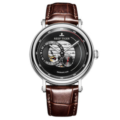2019 Reef Tiger/RT Fashion Casual Watch Leather Strap Skeleton Automatic Watch Men Blue Designer Watches Gift for Men RGA1617