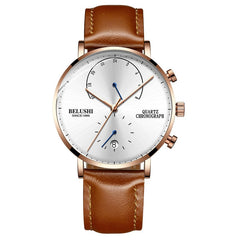 Mens Waterproof Watches Leather Strap Slim Quartz Casual Business Mens Wrist Watch Top Brand Belushi 537 Male Clock 2019 Fashion