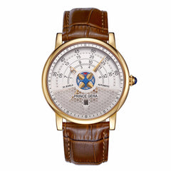 PRINCE GERA Men's Unique Dial Genuine Leather Automatic Mechanical Watch Rose Gold Ultra Thin Men's Waterproof Men's Watch es
