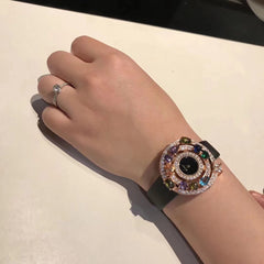 Luxury top brand Genuine Leather watchband zircon Stone crsytal Quartz Wristwatch designer round Dial watch clock for women