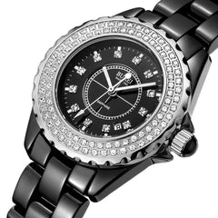 BUREI 18003 Switzerland watch women luxury brand J12 series Austria diamond Ceramic calendar Double black relogio feminino