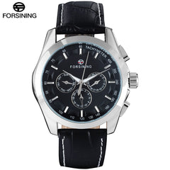 FORSINING Mens Luxury Automatich Mechanical Watches Men Black Leather Band 24H Date Week Month Calendar Clock Relogio Masculino