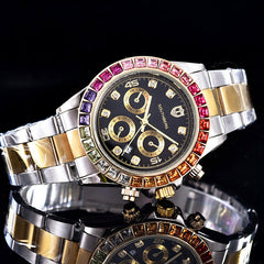 Luxury SOUTHBERG Watch Men  GMT Glass Date Stainless Steel Women Mens Sport Quartz Color rhinestone Watches Reloj Hombre